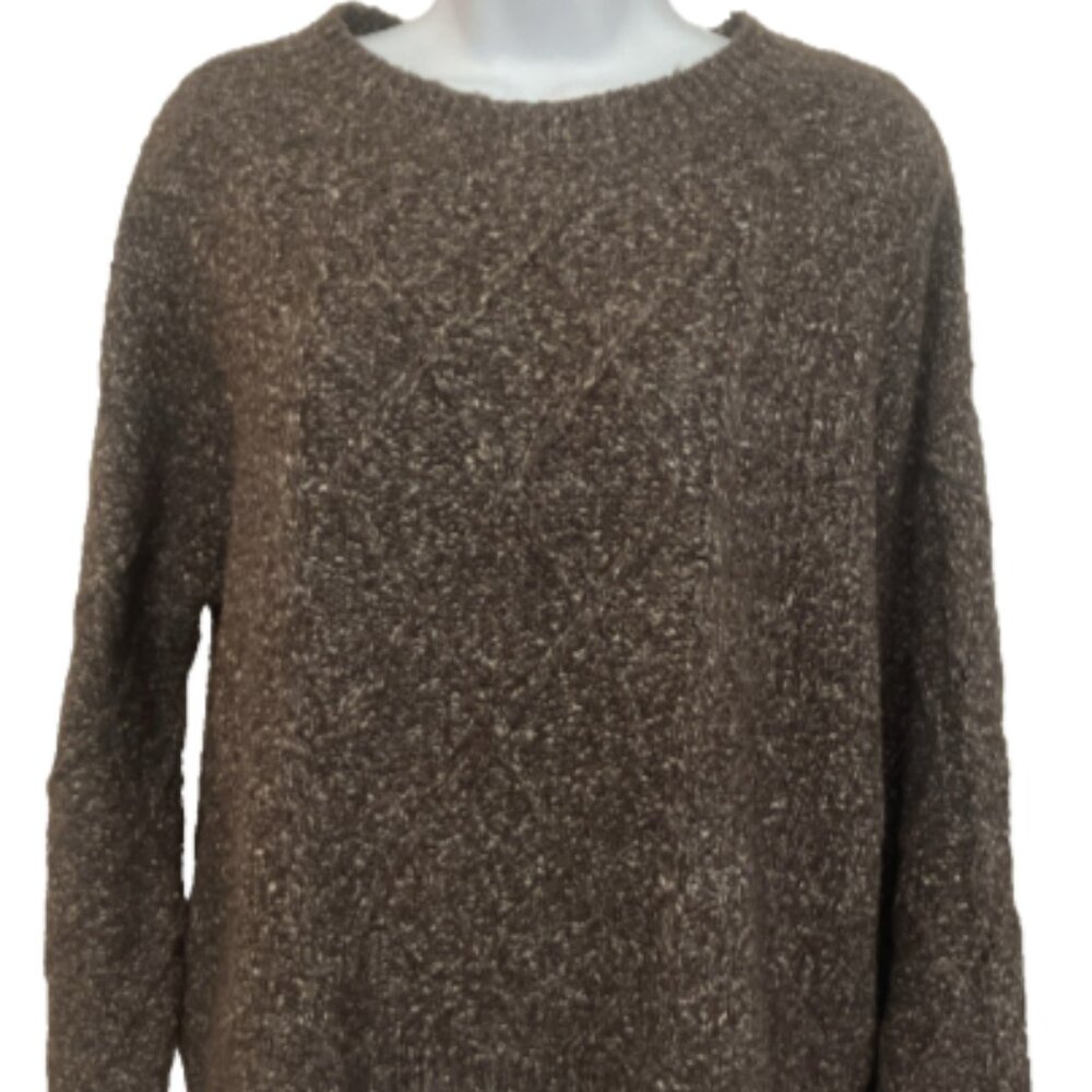 Lucky Brand Large Round Neck Long Sleeve Gray/Brown blended fabric Knit Sweater